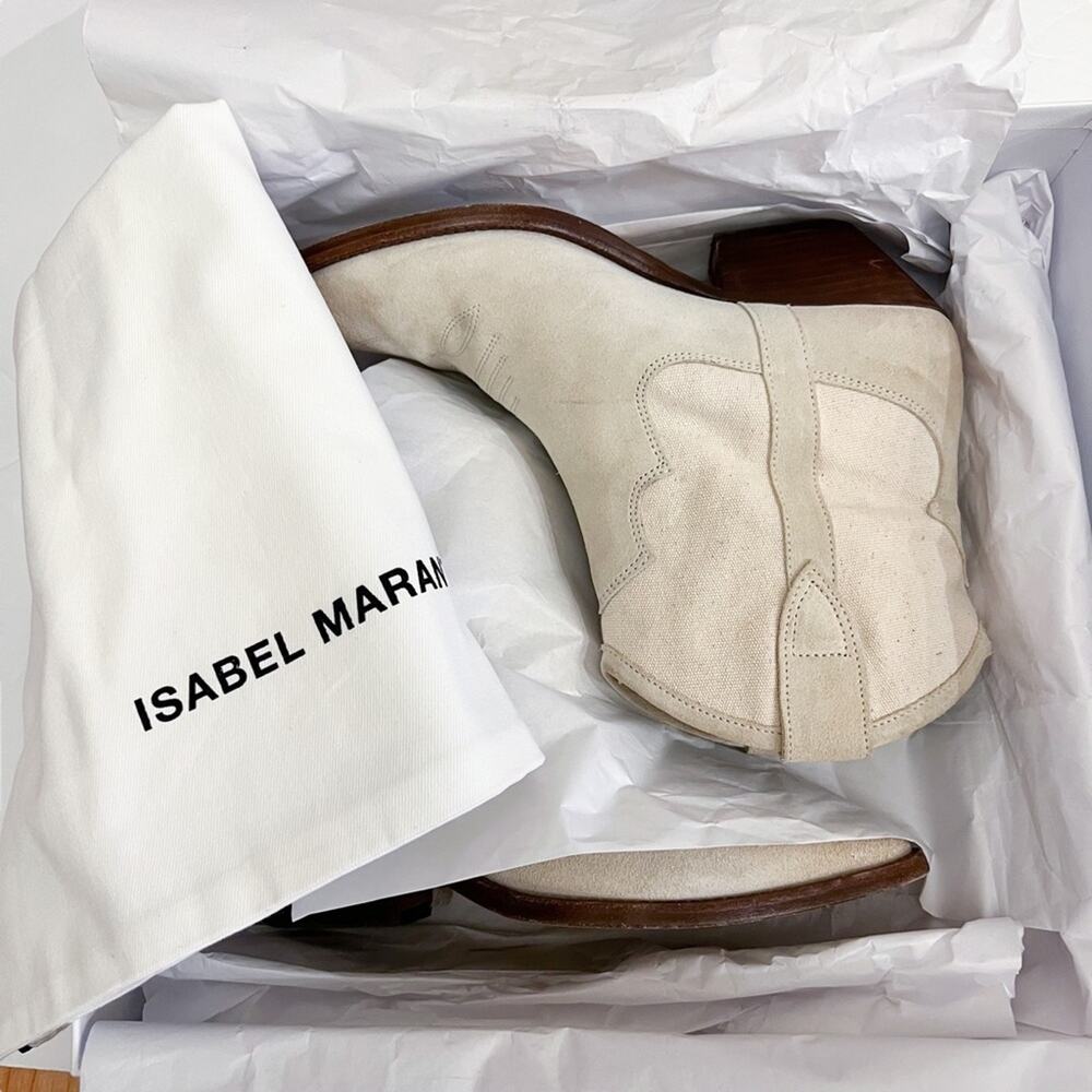 Isabel Marant Demar Mix Canvas Ecru Short Western Point Toe Boots Size 38 - Picture 16 of 16